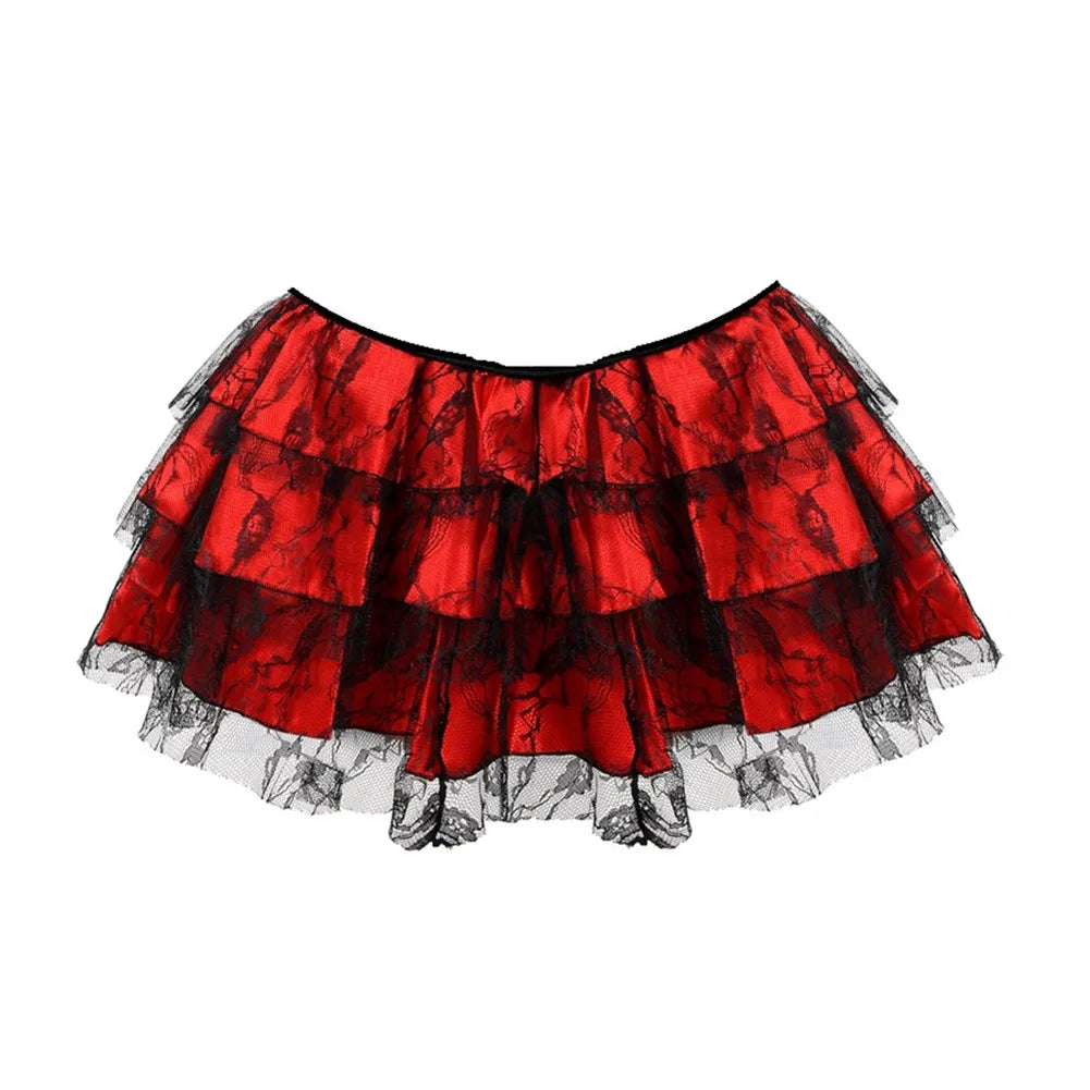 Sexy Layered Mesh Tulle Lace Mini Pleated Skirt Gothic Skirts Showgirl