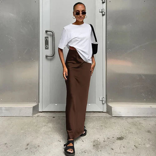 Elegant Satin Black Trumpet Skirts Fashion Slim High Waist Skirts