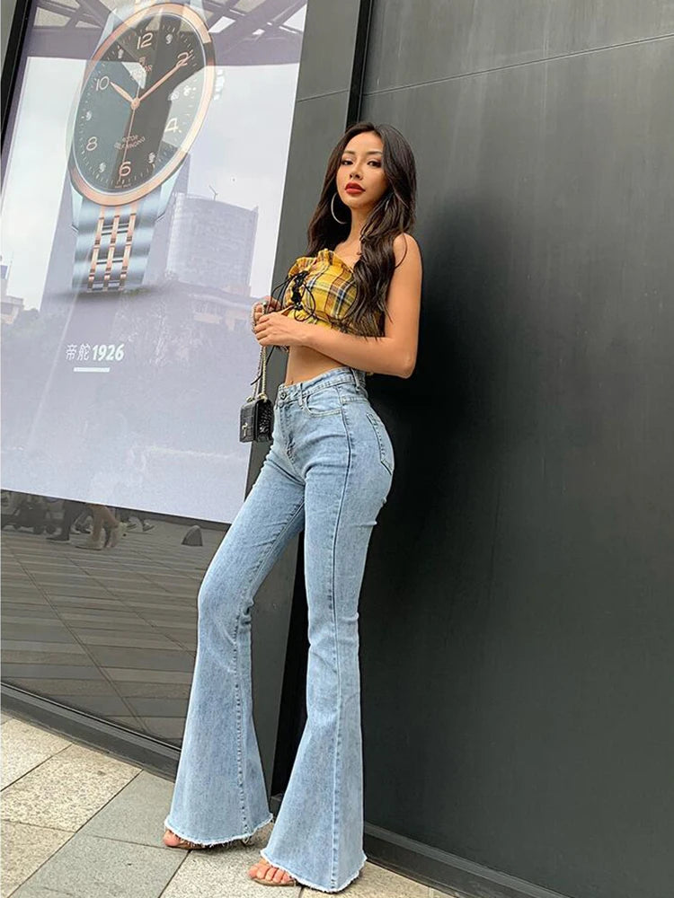 2022 New Ladies Jeans Trousers Retro High Waist Stretch Pants Fashion