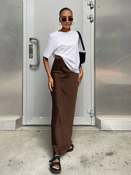 Elegant Satin Black Trumpet Skirts Fashion Slim High Waist Skirts