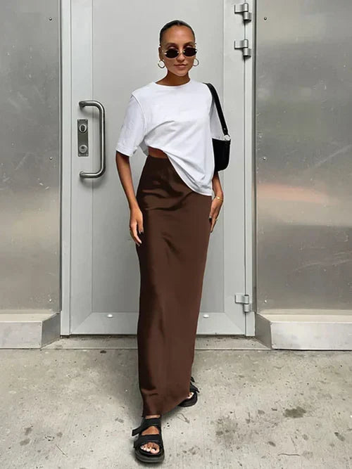 Elegant Satin Black Trumpet Skirts Fashion Slim High Waist Skirts