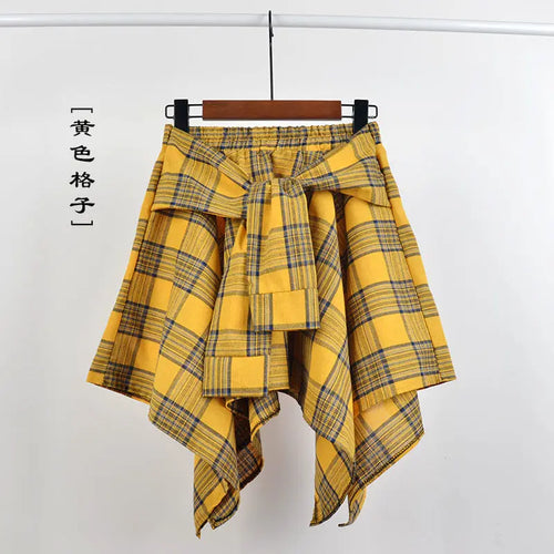 Summer Casual Retro Irregular Women Skirt Bow-knot Elastic Waist Shirt