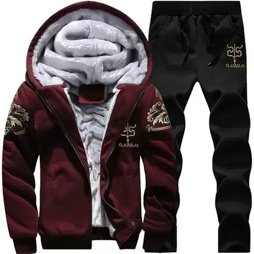 2024 New Winter Thick Men Sports Suit Tracksuit Hooded Sportswear