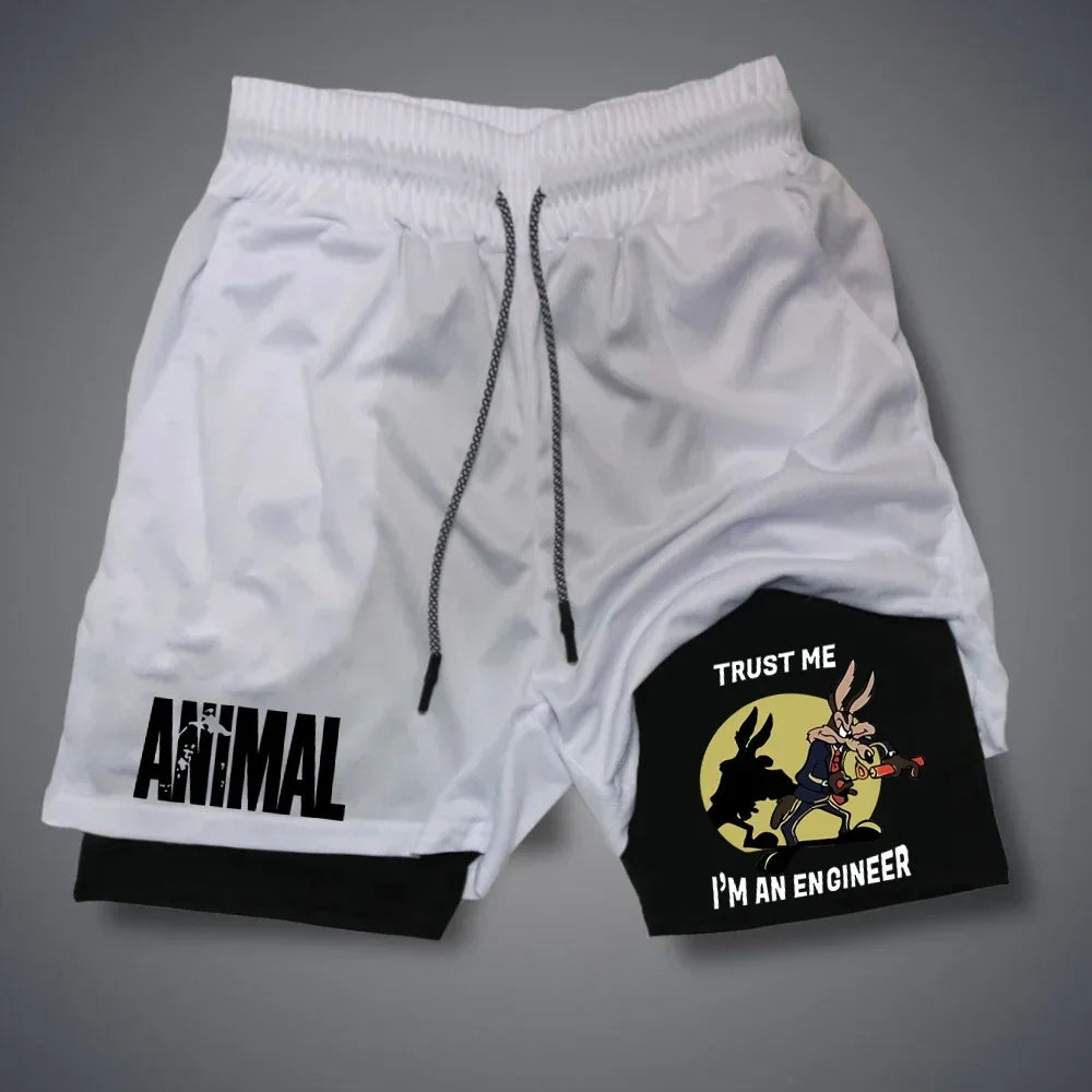 Cartoon Duck Print Men's Shorts Summer Double Layer Letter Print