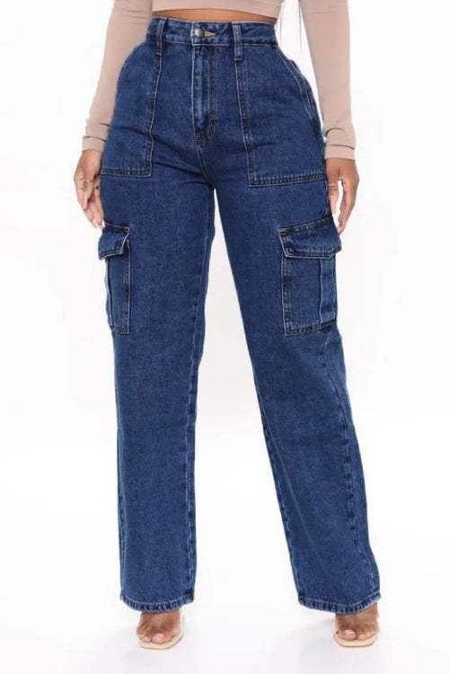2023 New Y2K Women's High Waist Multi Pocket Cargo Jeans Fashion Loose
