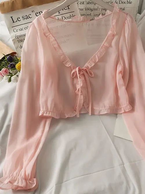 Women Thin Casual Lace Bow Summer Sun Protection Clothes Female