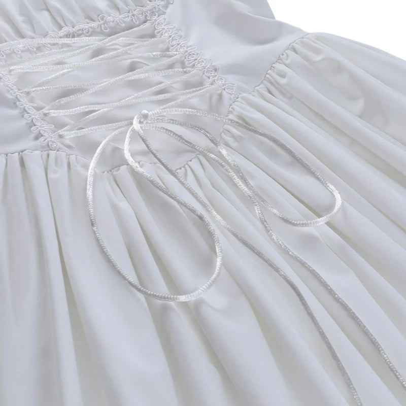 Women’s Sweet Puff Sleeve A-line Dress Summer Fairycore Lolita Solid