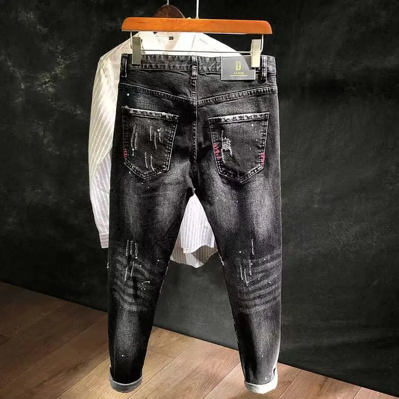 New 2023 Autumn Korean Style Work Ripped Hole Black Cowboy Hip Hop