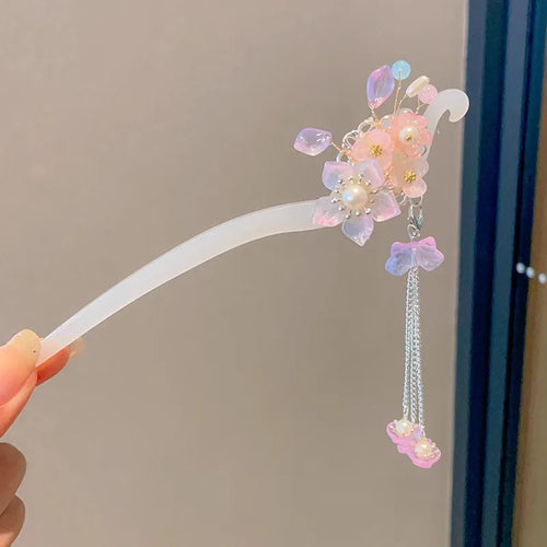 Elegant Chinese Style Hair Accessory Romantic Enameled Flower Tassel