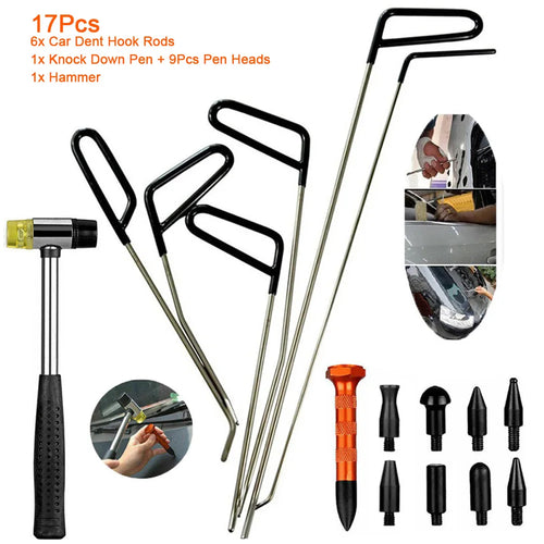 6/17Pcs Car Dent Repair Hooks Stainless Steel Push Rods Car Body Dent