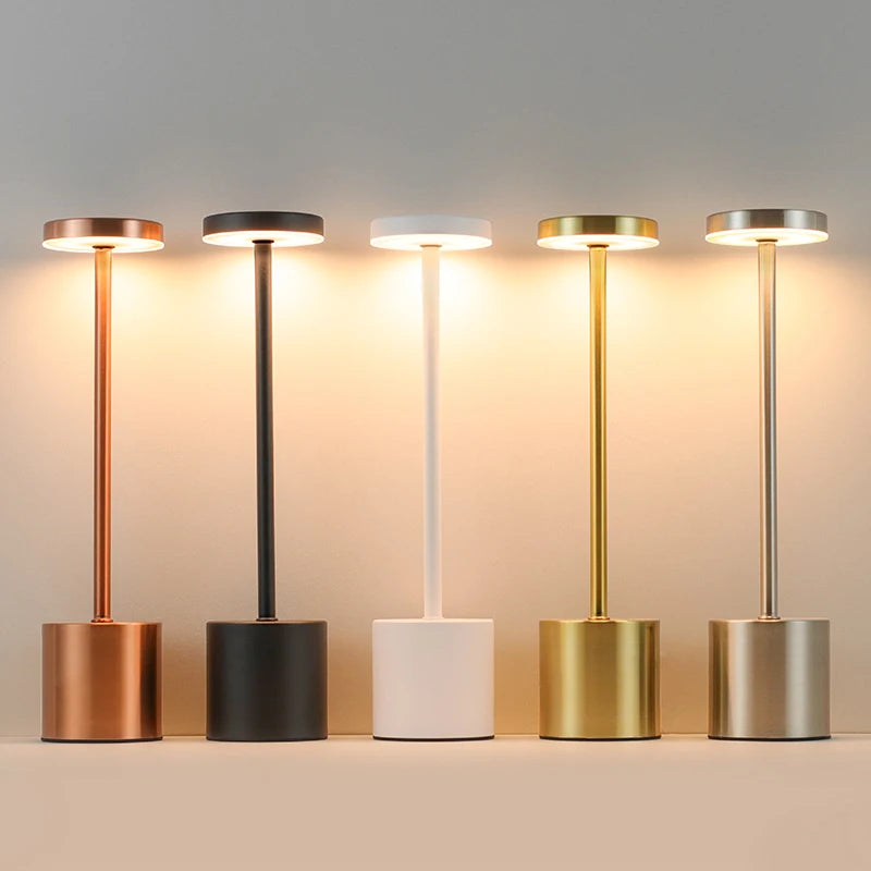 USB Rechargeable LED Table Lamp Touch Switch Three Colors Metal Desk