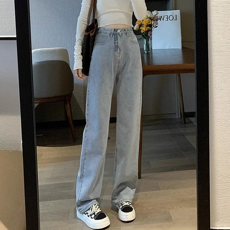 Woman Vintage Wide Leg Jeans Girls High Waist Pants Female Fashion