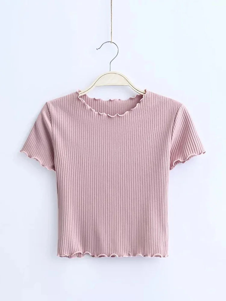 AOSSVIAO Vintage Wood ears O neck Short sleeve T-shirt 2024 New Woman