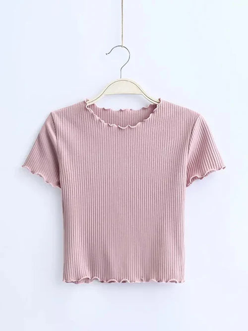 AOSSVIAO Vintage Wood ears O neck Short sleeve T-shirt 2024 New Woman