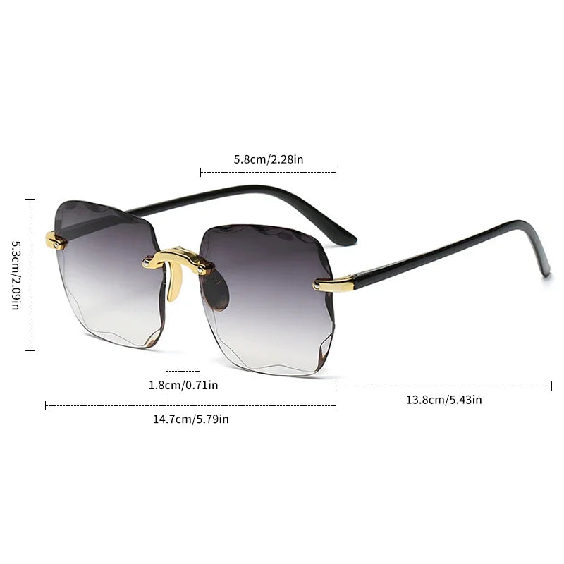 Square Rimless Fashion Sunglasses for Women Men Summer Gradient Sun