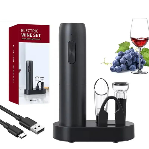 Electric Wine Opener Set with Corkscrew, Stopper, and Pourer -