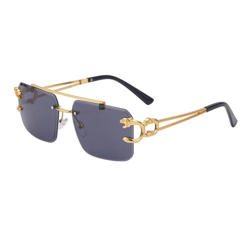 Fashion Metal Leopard Rimless Sunglasses Double Bridges Gradient Ocean