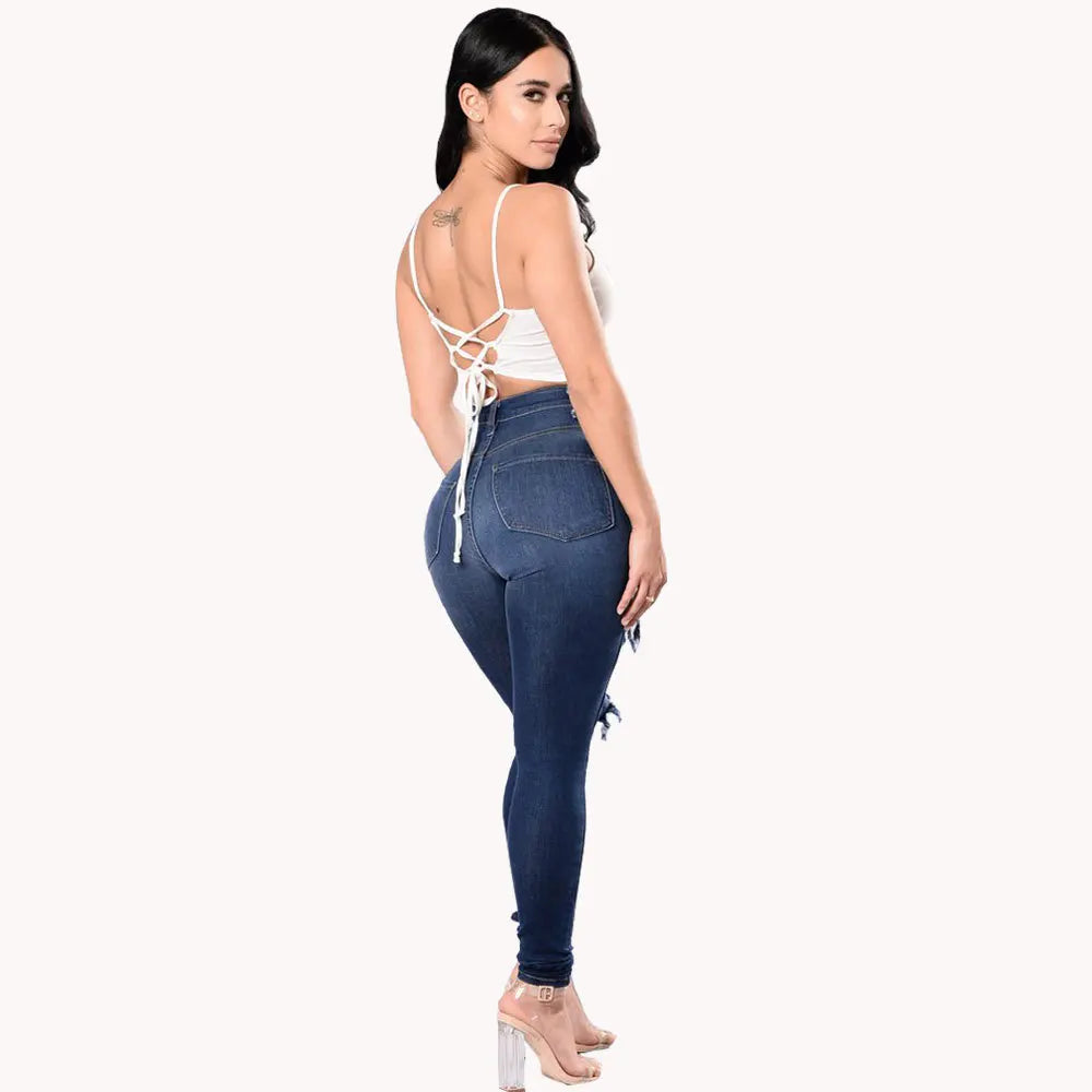 2023 Autumn High Waist Ripped Jeans For Women Fashion Stretch Skinny
