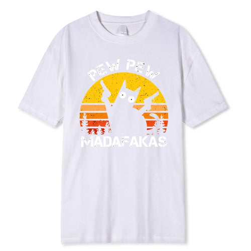 Pew Pew Madafakas Cat With Two Guns Printing Men T Shirts Summer