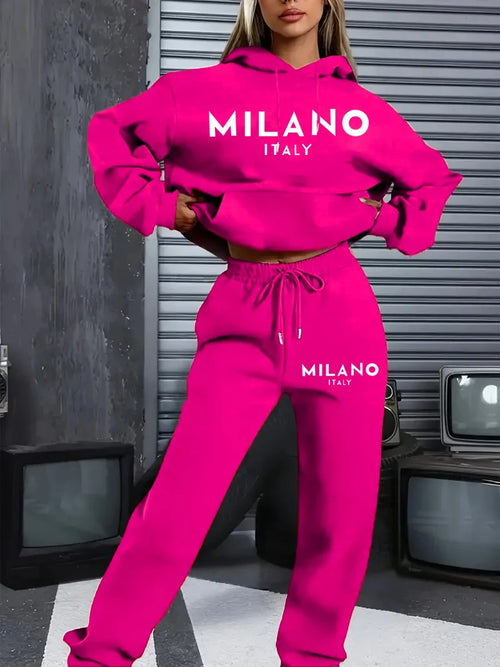 MILANO letter Printed Women Hoodie set Street Hip Hop Clothing Casual