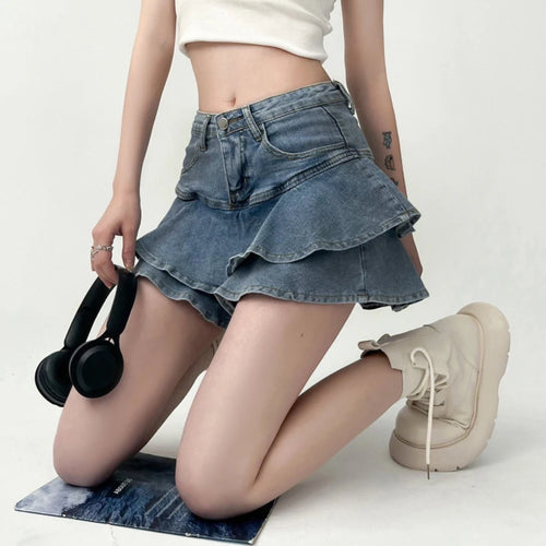 Vintage Denim Skirt Shorts Women Summer Korean Fashion High Waist