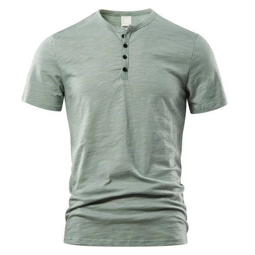 T Shirt Men Casual High Quality Summer Short Sleeve Henry neck Mens T