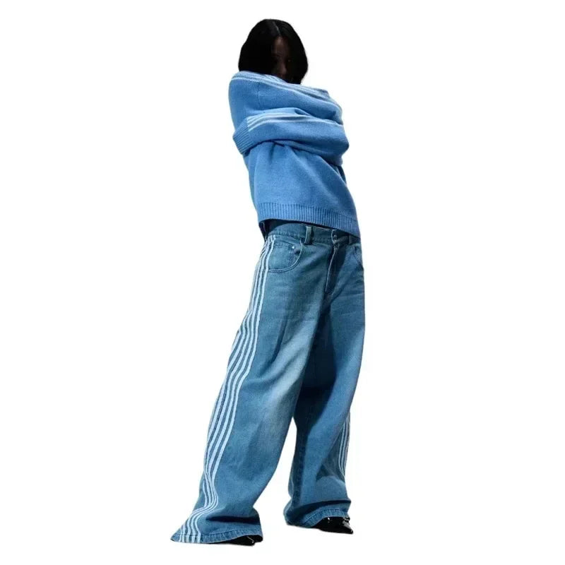 Y2K Baggy Jeans high quality Embroidered Striped Harajuku Sweatpants