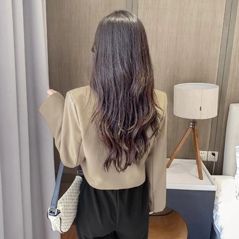 Cropped Blazers for Women 2024 New Korean Fashion Long Sleeve Button