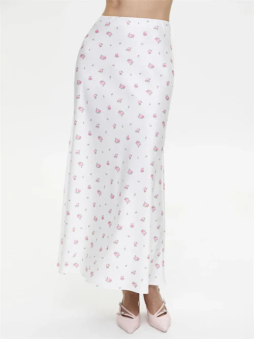 Tossy Summer Printed Fashion Long Skirt For Women High Waist Contrast