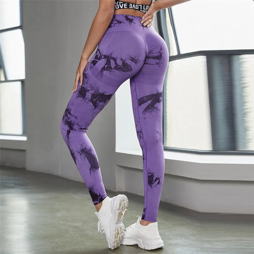QK S-L Women Dye Seamless Yoga Pants High Waist Leggings Scrunch Gym