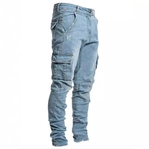 New Men's High Street Slim Fit Stretch Jeans Fashion Multi Pocket
