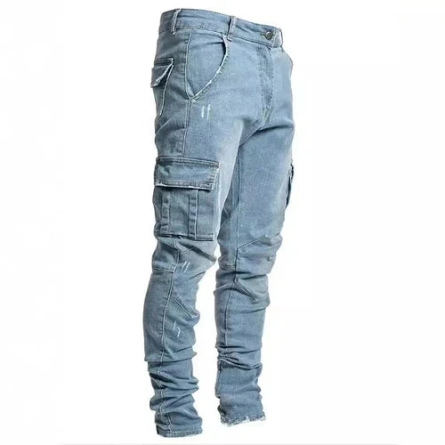 New Men's High Street Slim Fit Stretch Jeans Fashion Multi Pocket