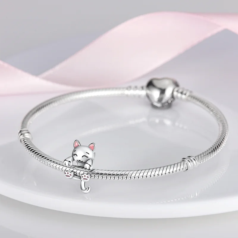 2024 Hot Sale Pink 925 Silver Milk Cat Shape Charm Beads Fits Pandora
