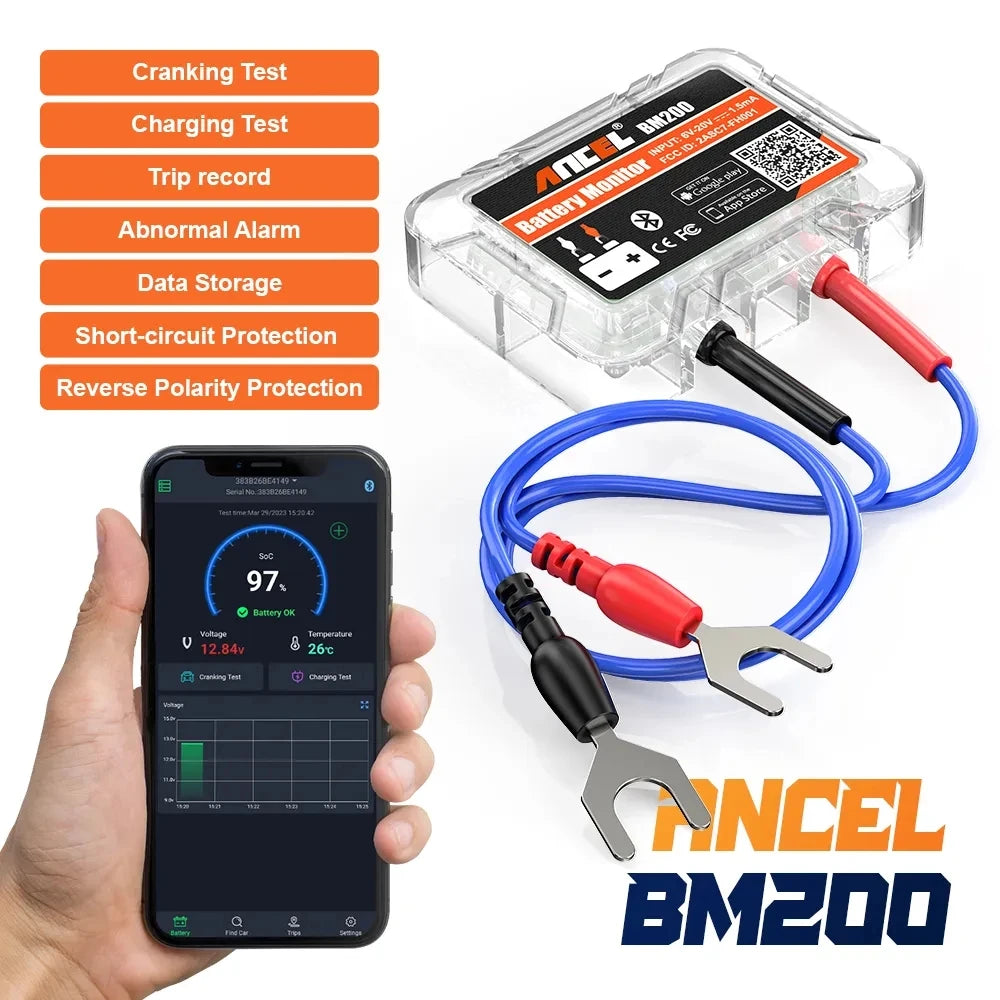 ANCEL BM200 12V Battery Monitor Wireless Bluetooth Car Battery Health
