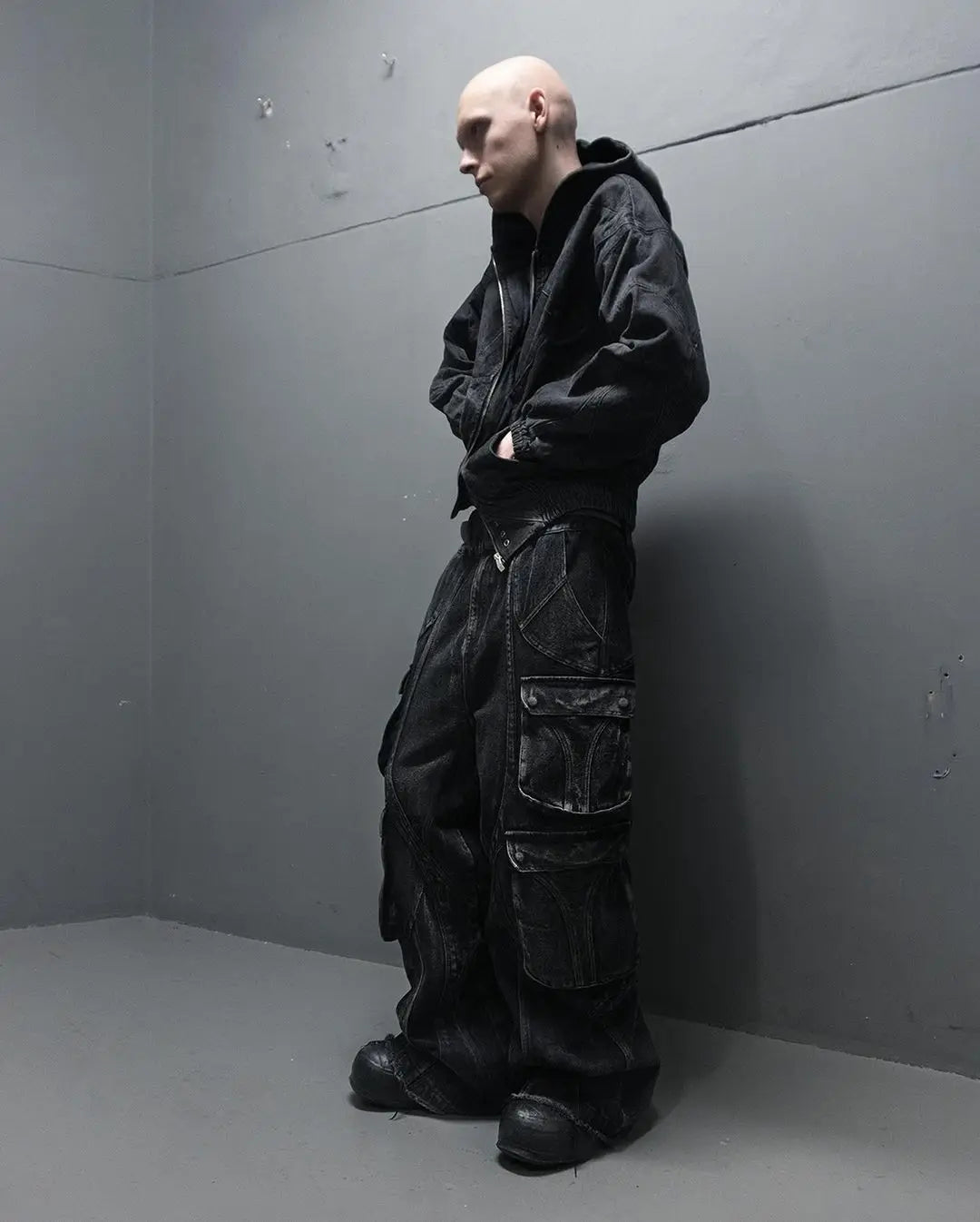 2024 New Gothic Retro Jeans for Men Wide Leg Straight Black Y2k Baggy