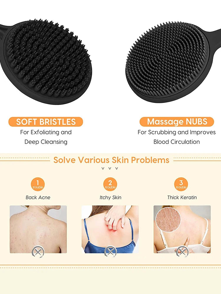 Bath Soft Back Brush Bath Shower Sponge Scrubbing Brush with Handle