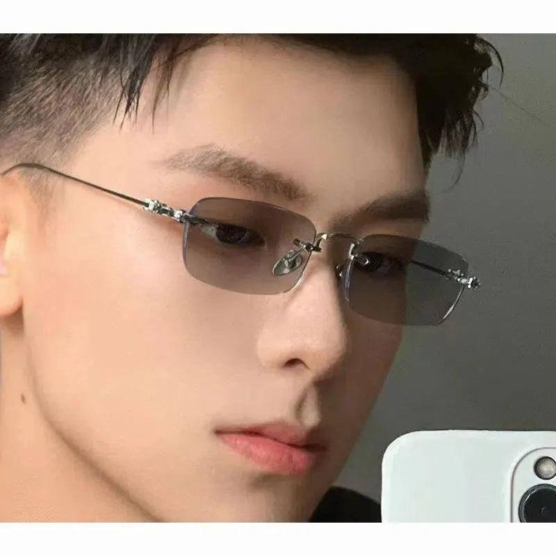 Photochromic Anti-blue Glasses Frameless Temperament Flat Lens Burst