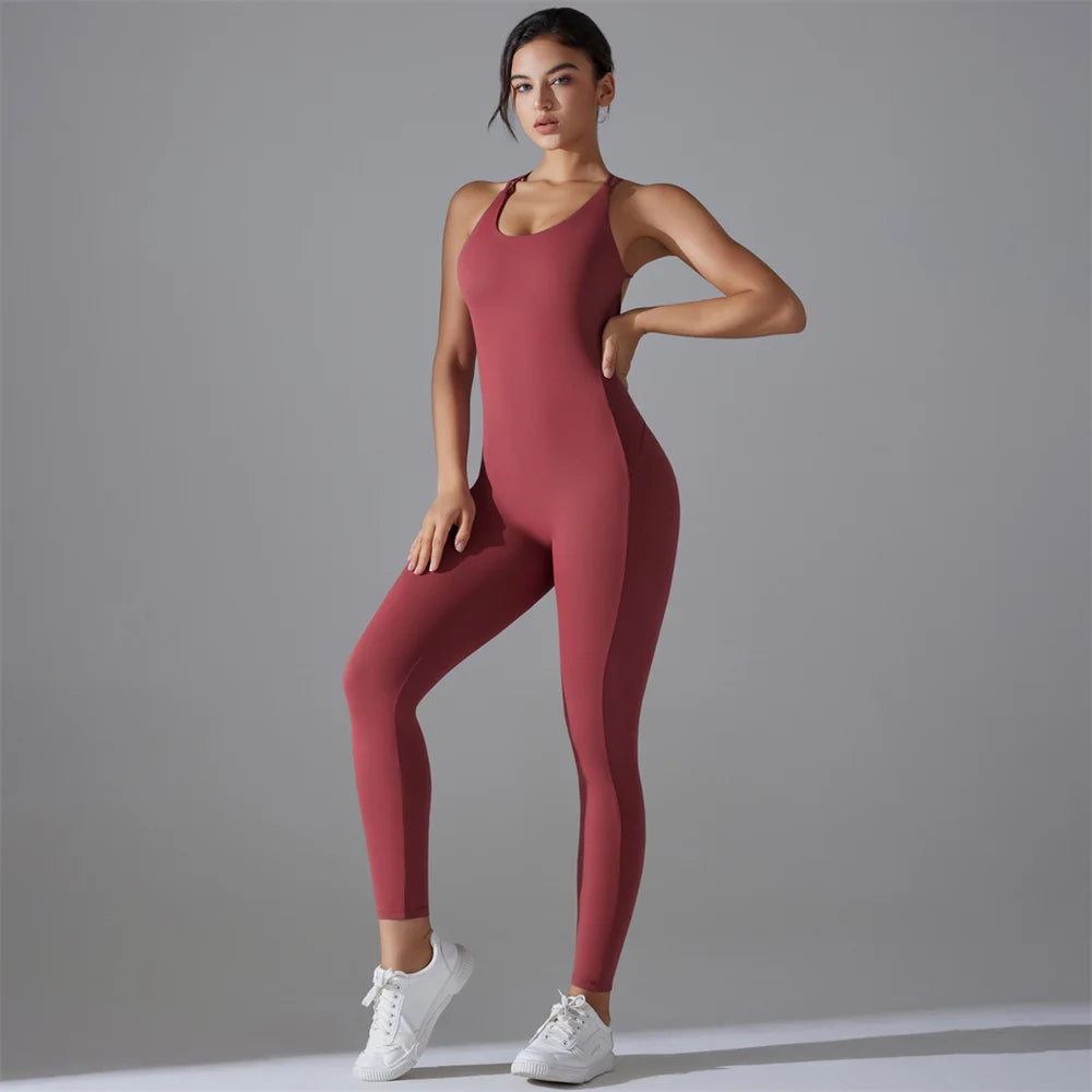 Plus Size S-XL Back V Bodysuits Sports Women Gym Rompers Yoga Set