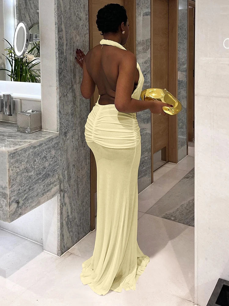 Nibber Elegant Peach Buttocks Sexy Dress Women Halter 2025 Summer Sexy