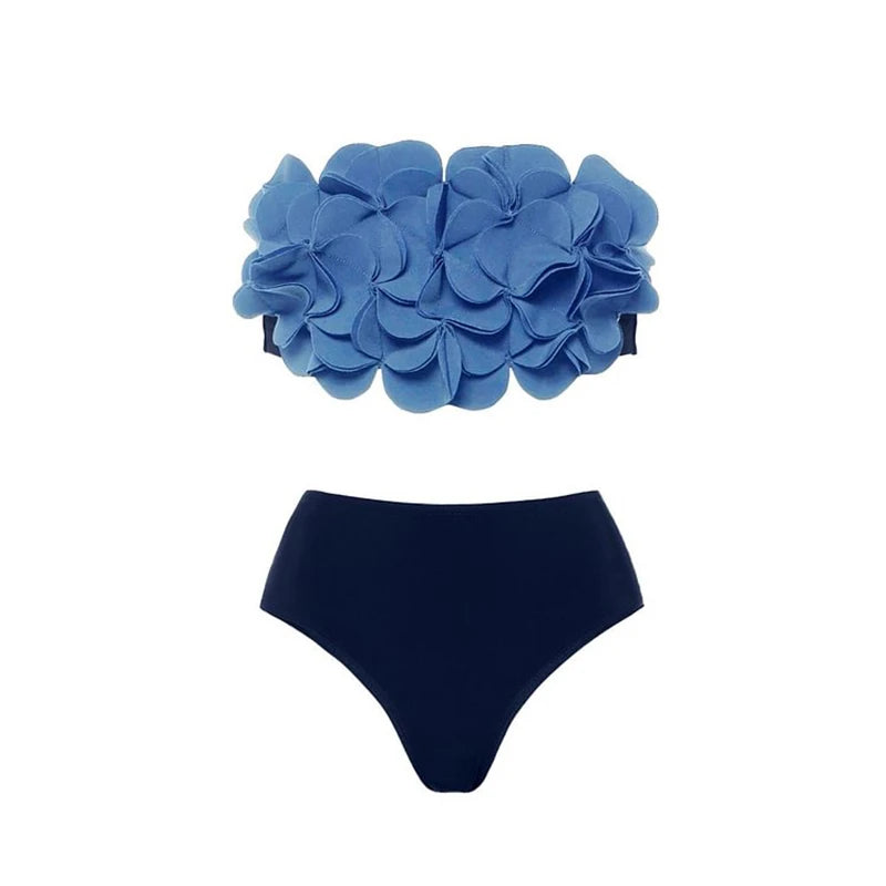 Two Piece Flower Sexy Swimsuit Women Bikini Bandeau Biquini Female Push Up Swimwear Ptachwork Bathing Suits Bodysuit Beachwear