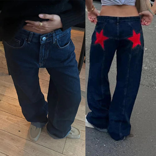 Combhasaki Women's Y2K Vintage Jeans Aesthetic Star Pattern Print