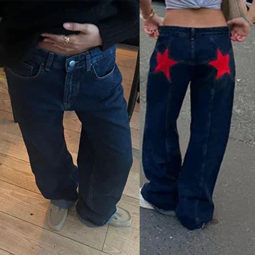 Combhasaki Women's Y2K Vintage Jeans Aesthetic Star Pattern Print