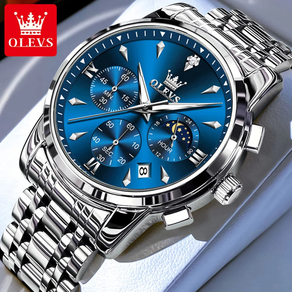 OLEVS 3639 Top Brand Original Quartz Watch Multifunctional Chronograph Watch For Men Waterproof Luminous Moon Phase Watch New