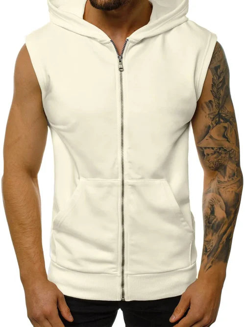 Wearing men's summer slim fashion fitness sports sleeveless vest,