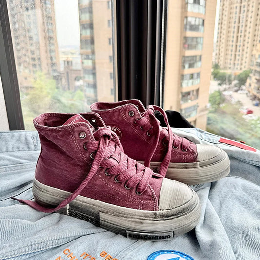 New Vintage Canvas Shoes Man High Top Platform Skateboard Shoes Men