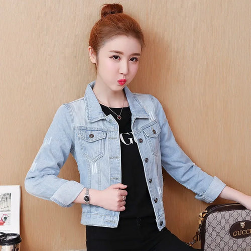 S-5XL Women Denim Jackets Spring Three-Quarter Sleeve O-Neck