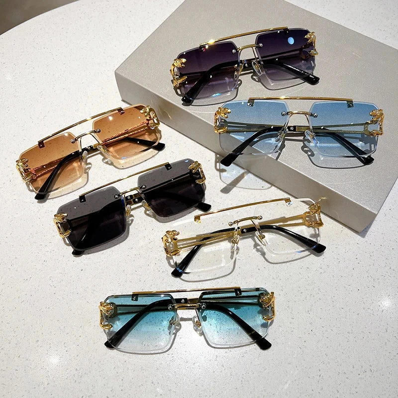 1pcs Retro Frameless MEN'S AND WOMEN'S Sunglasses, Fashionable, Nickel