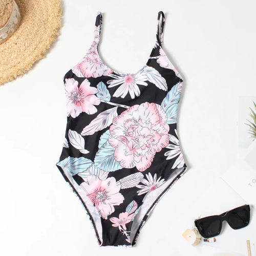 Sexy High Cut Women's Swimsuit Vintage Print One Piece Swimwear Women