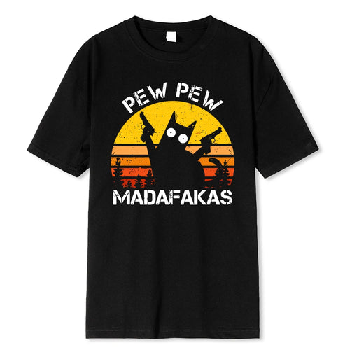 Pew Pew Madafakas Cat With Two Guns Printing Men T Shirts Summer