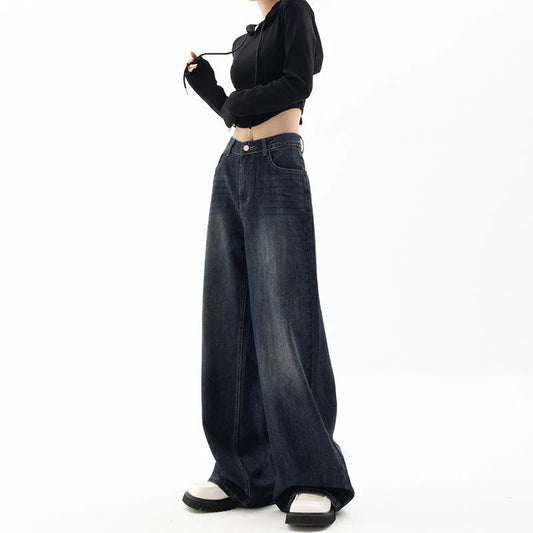 Retro Street Style Wide Leg Pants Niche Design Floor Length Pants High